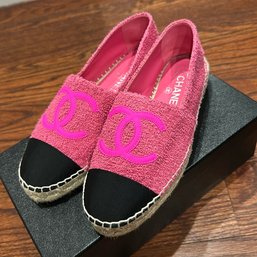 Chanel Pink and Black Espadrilles